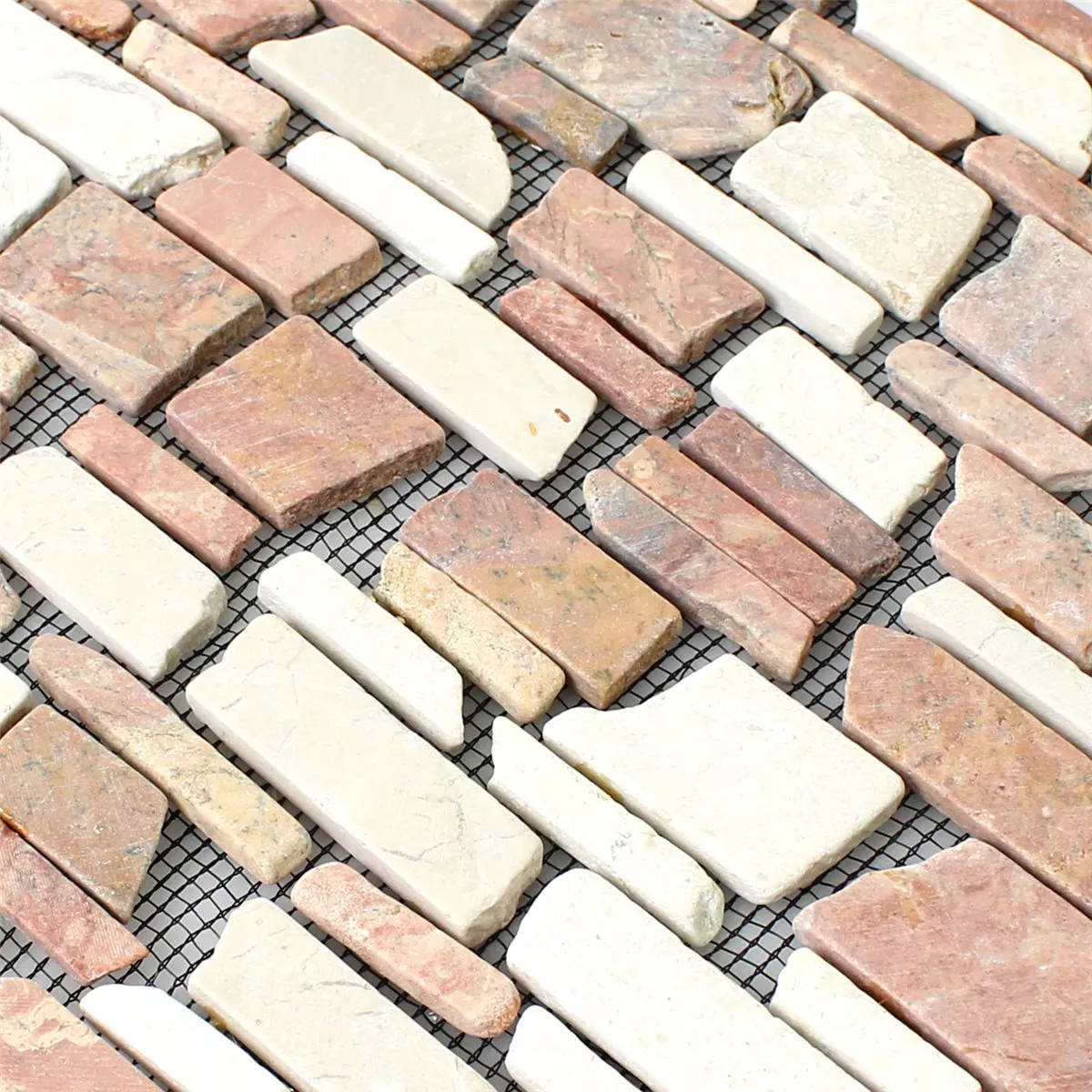 Prøve Mosaik Fliser Marmor Natursten Brick Biancone Rosso
