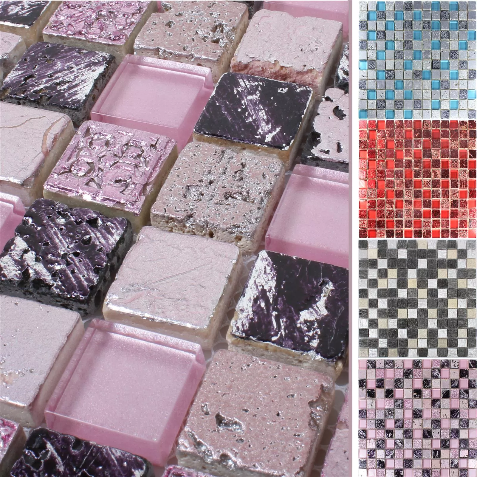Prøve Glas Natursten Mosaik Pink Mix Colicos