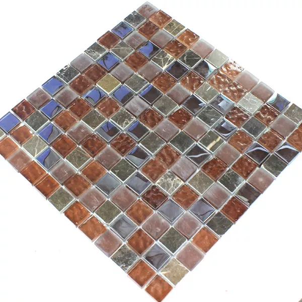 Mosaik Fliser Glas Marmor 23x23x8mm Brun Mix Metal