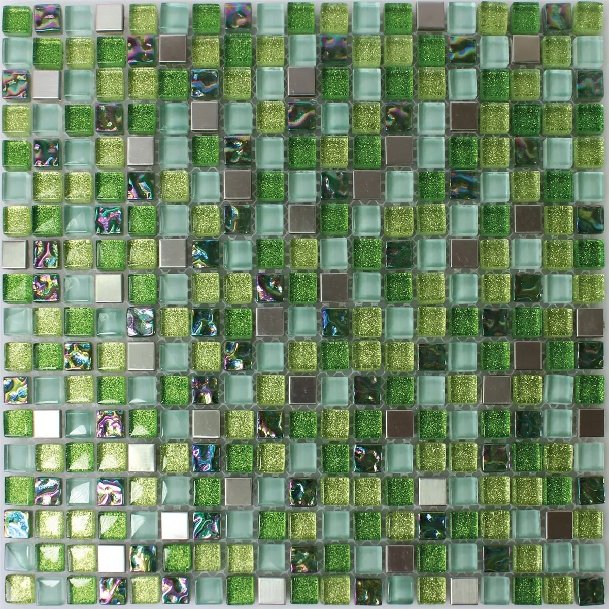 Mosaik Fliser Glas Rustfrit Stål Grøn Mix