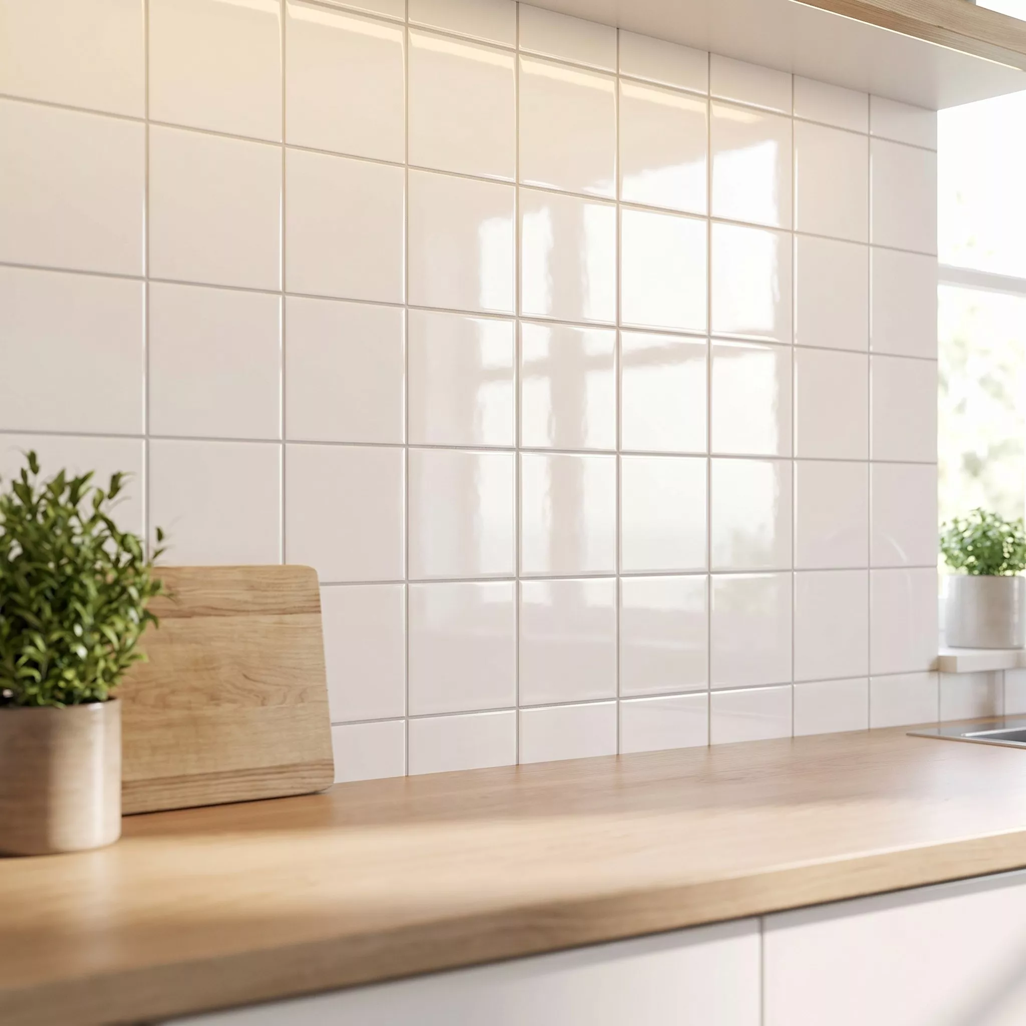 Metro flise Hvid Strålende 20x20 cm Uden Facet Ashville Blanco