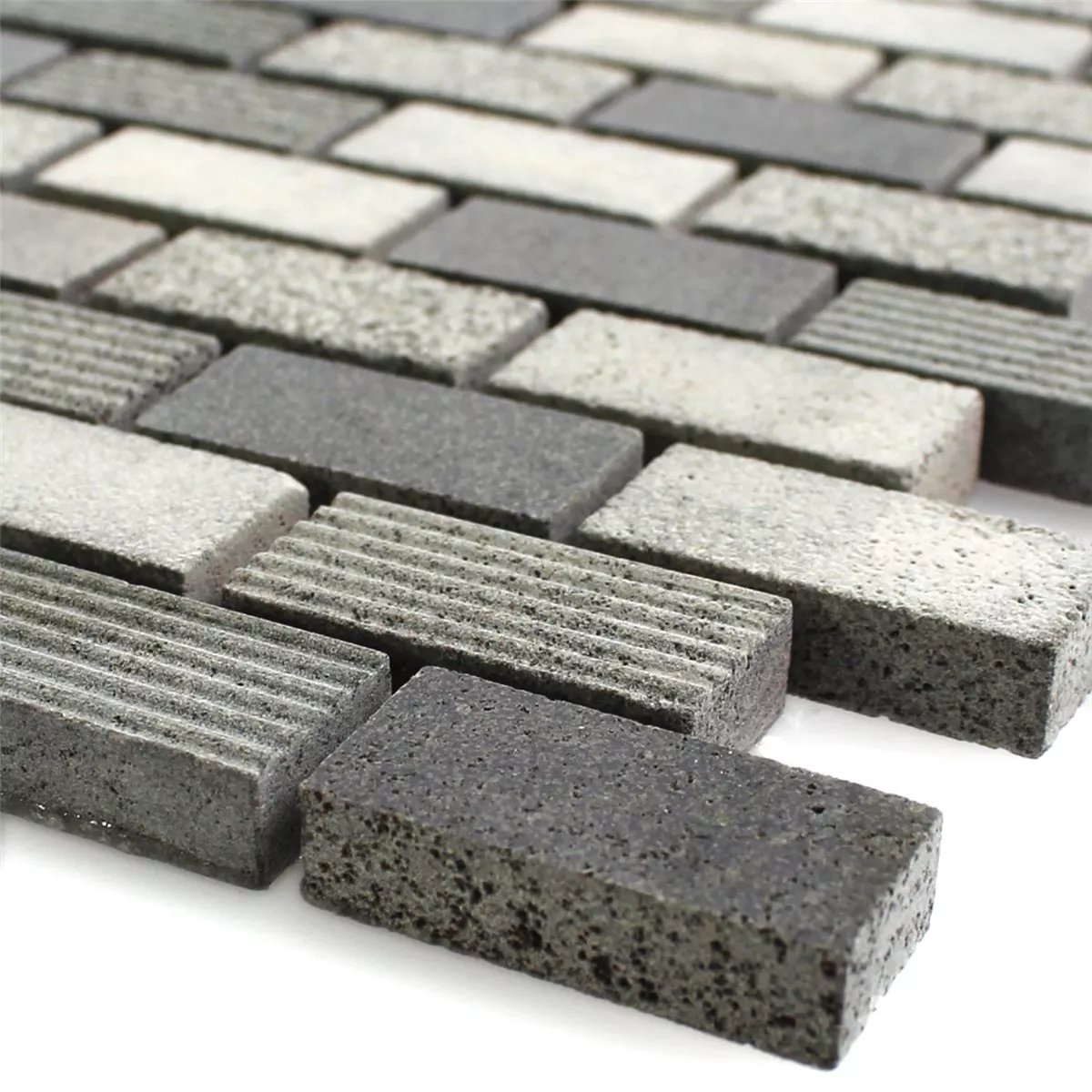 Mosaik Fliser Natursten Notte Antracit 15x30x8mm