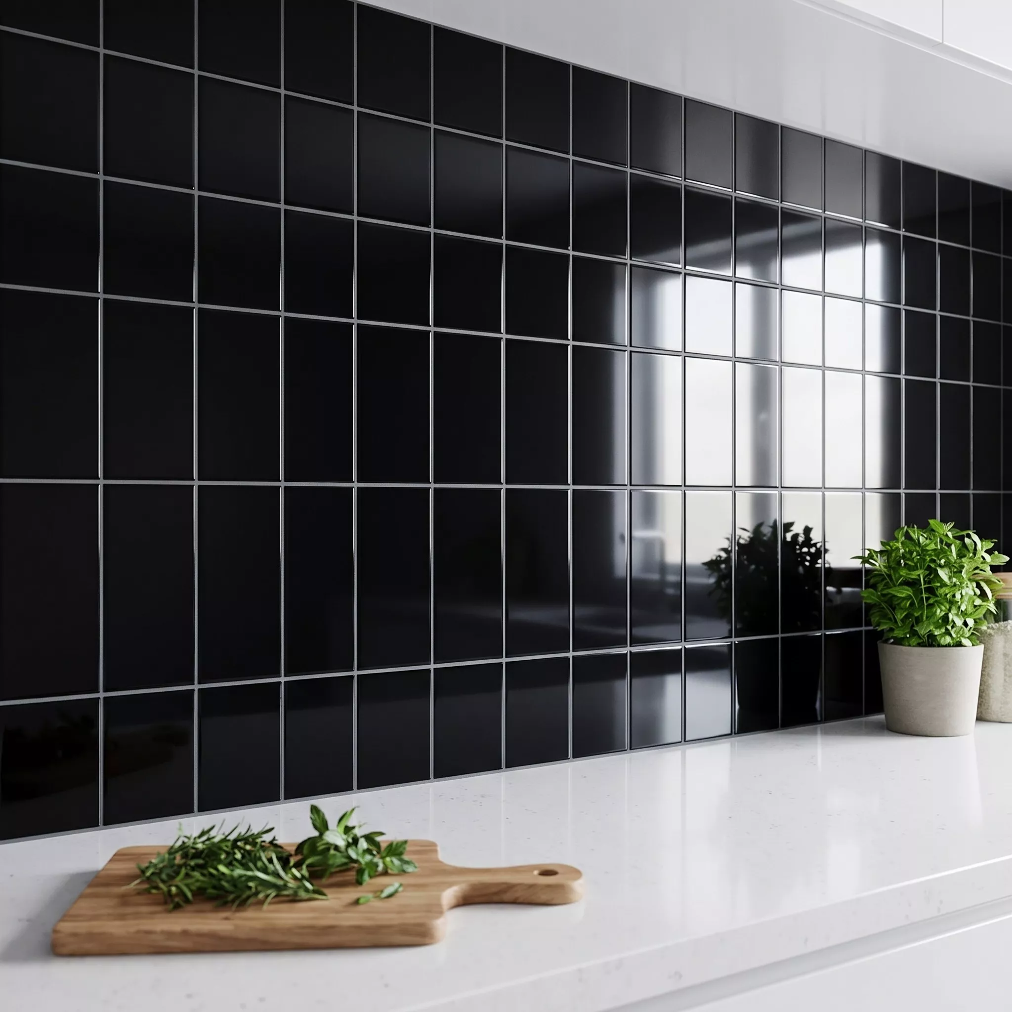 Metro flise Sort Strålende 15x15 cm Uden Facet Miona Negro