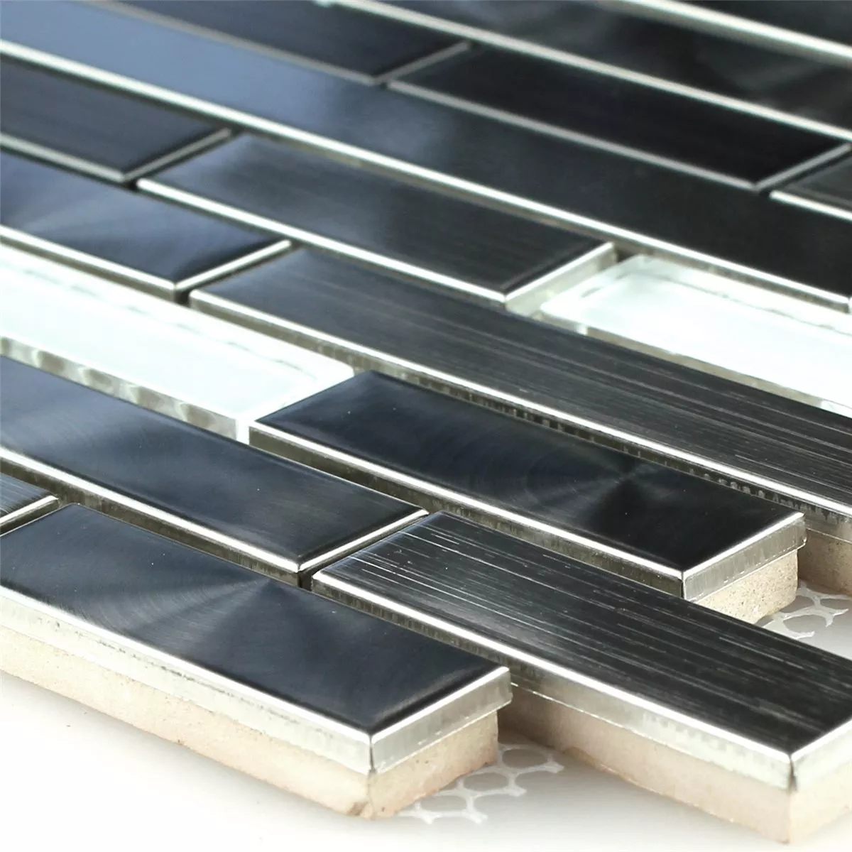 Mosaik Fliser Metal Glas Hvid Sølv Sticks