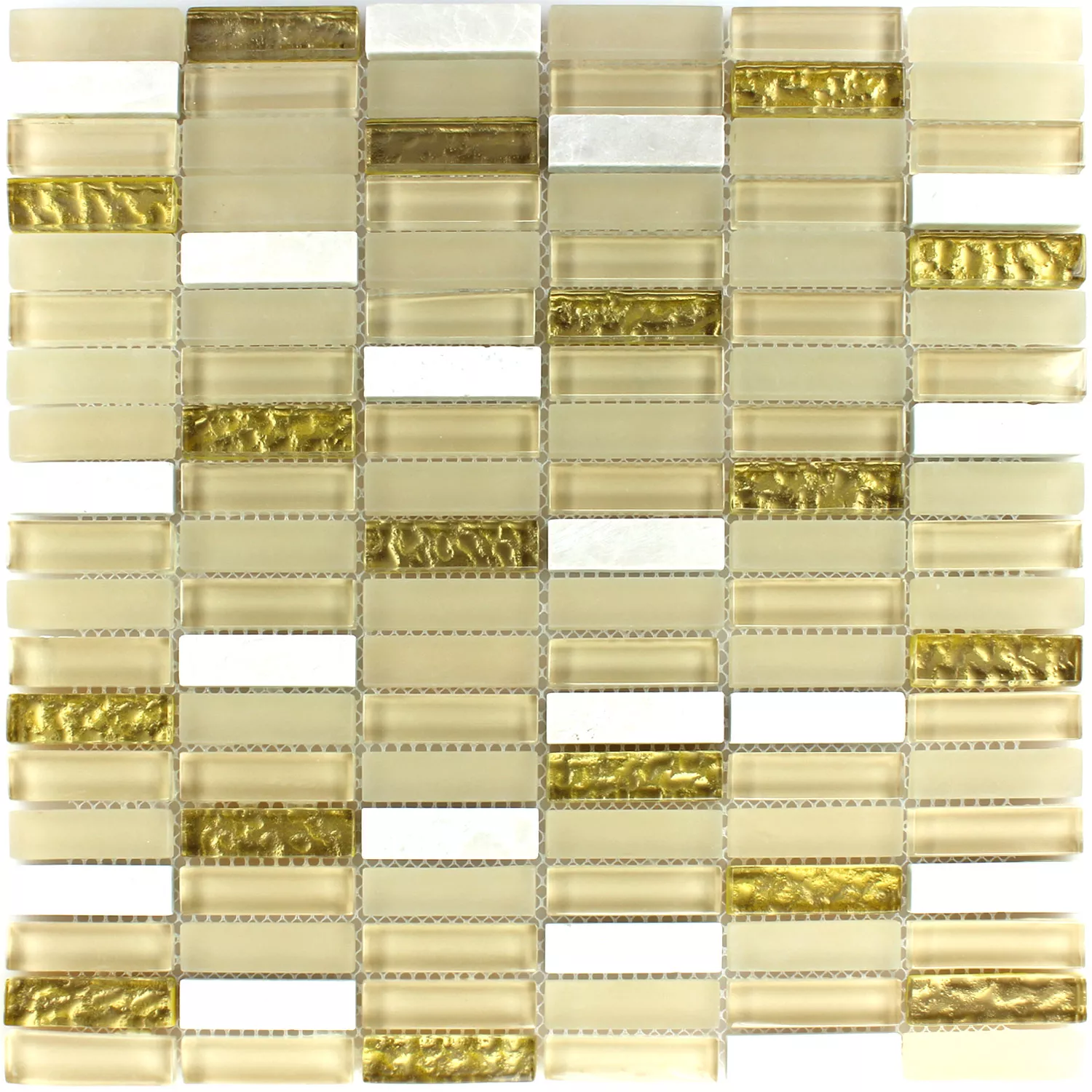 Mosaik Fliser Glas Marmor Hvid Guld Mix