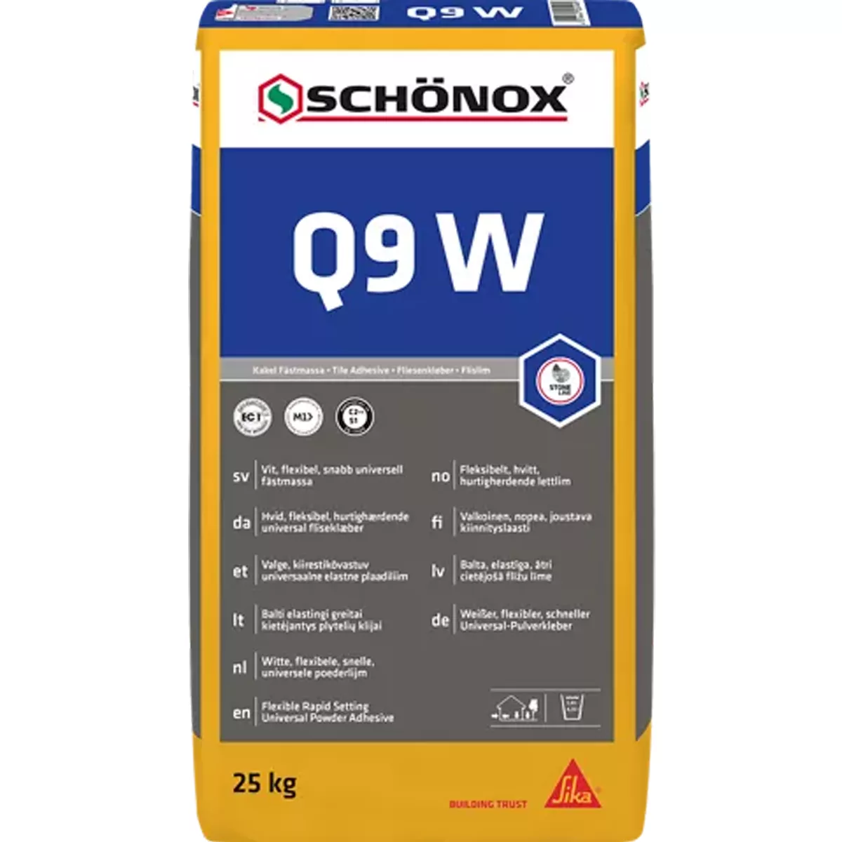 Fliseklæber Schönox Q9 W Hvid Fleksibel Universal Pulverlim 25 KG