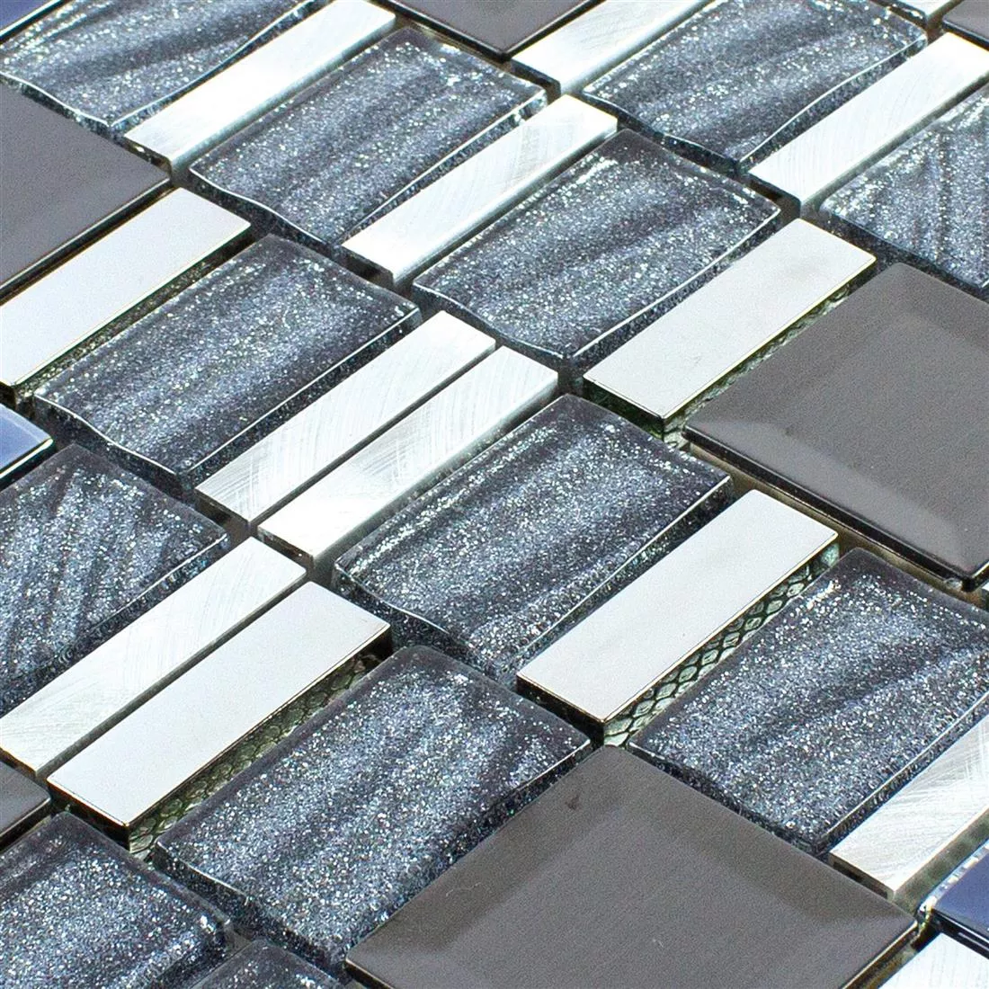 Glas Aluminium Mosaik LaCrosse Sort Gra Sølv