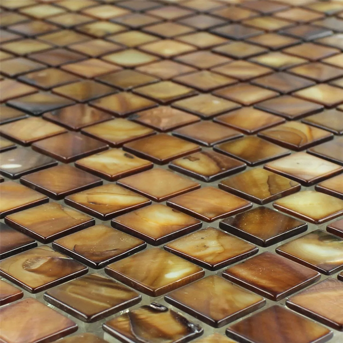 Mosaik Fliser Glas Nacre Effekt Brun Guld 15x15x8mm