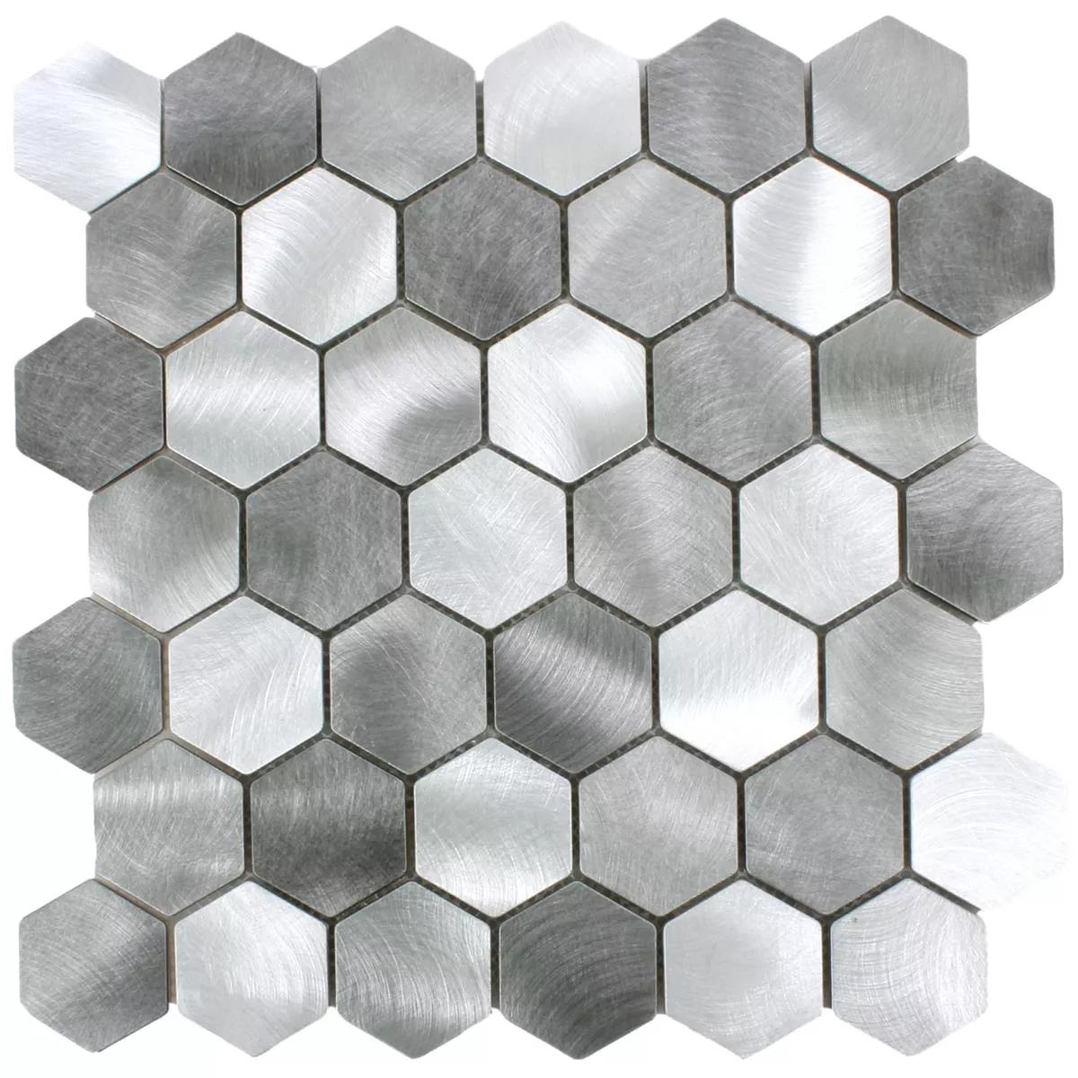 Prøve Mosaik Fliser Aluminium Manhatten Hexagon Gra Sølv