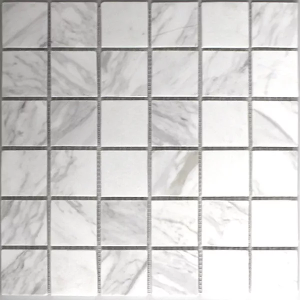 Mosaik Fliser Marmor 48x48x8mm Hvid Poleret