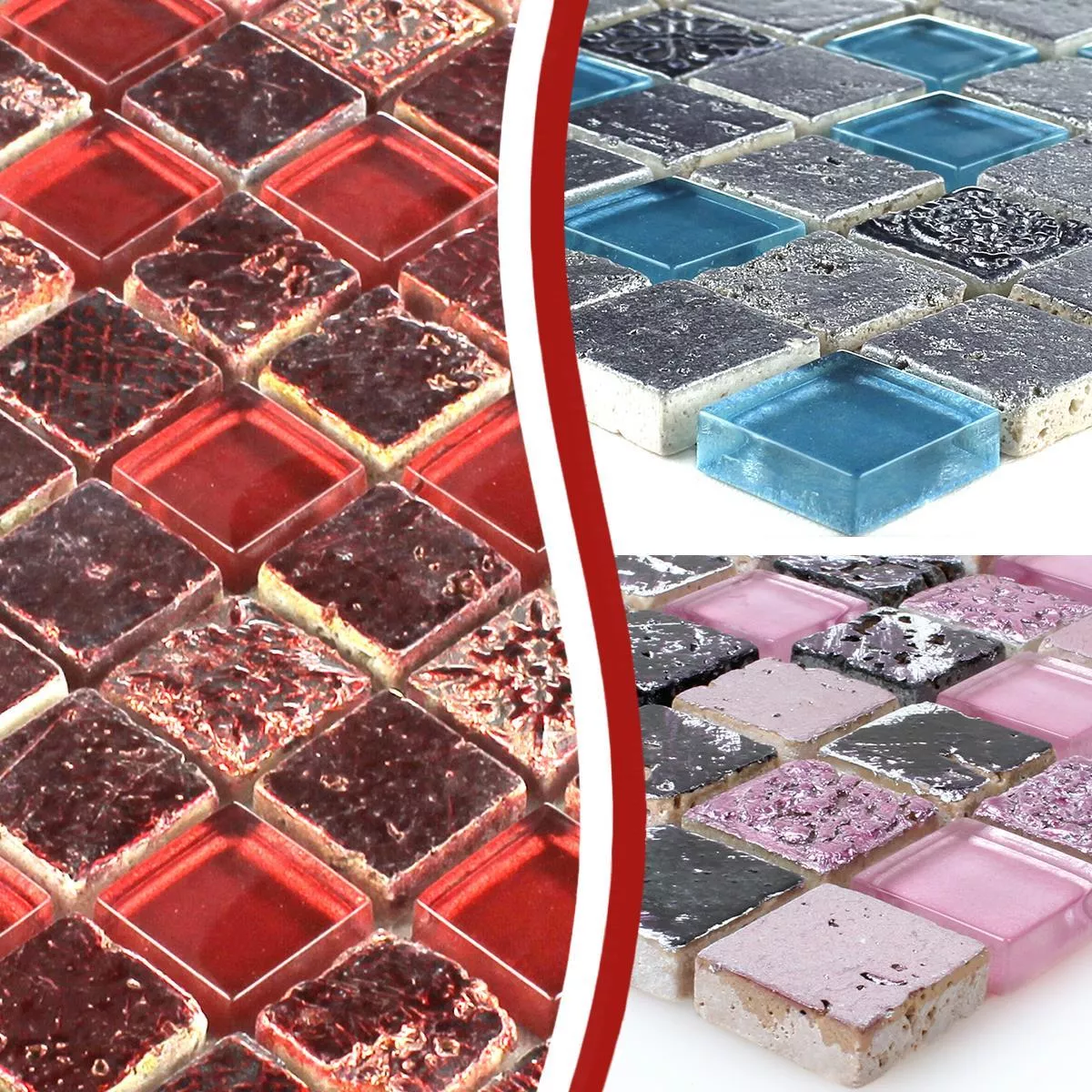 Prøve Glas Natursten Mosaik Pink Mix Colicos