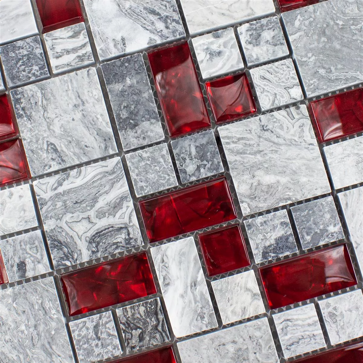 Glas Natursten Mosaik Fliser Gra Sinop Rød 2 Mix