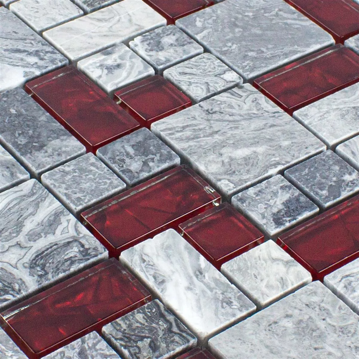 Glas Natursten Mosaik Fliser Gra Sinop Rød 2 Mix