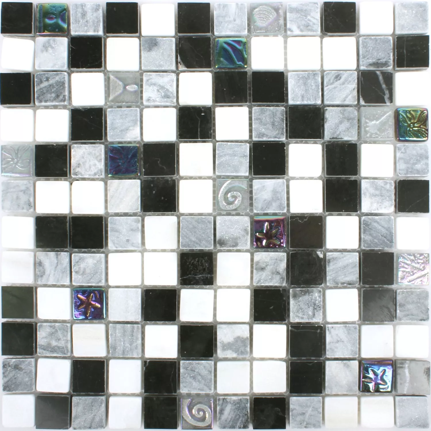 Mosaik Fliser Relief Marmor Glas Mix Sort Gra Hvid
