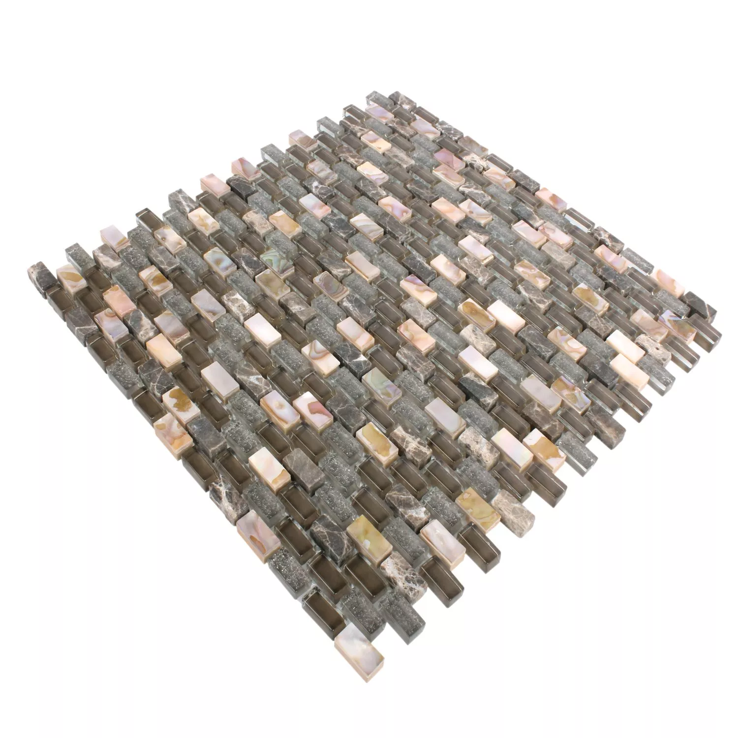 Prøve Mosaik Fliser Shell Glas Natursten Jasmina Morkbrun