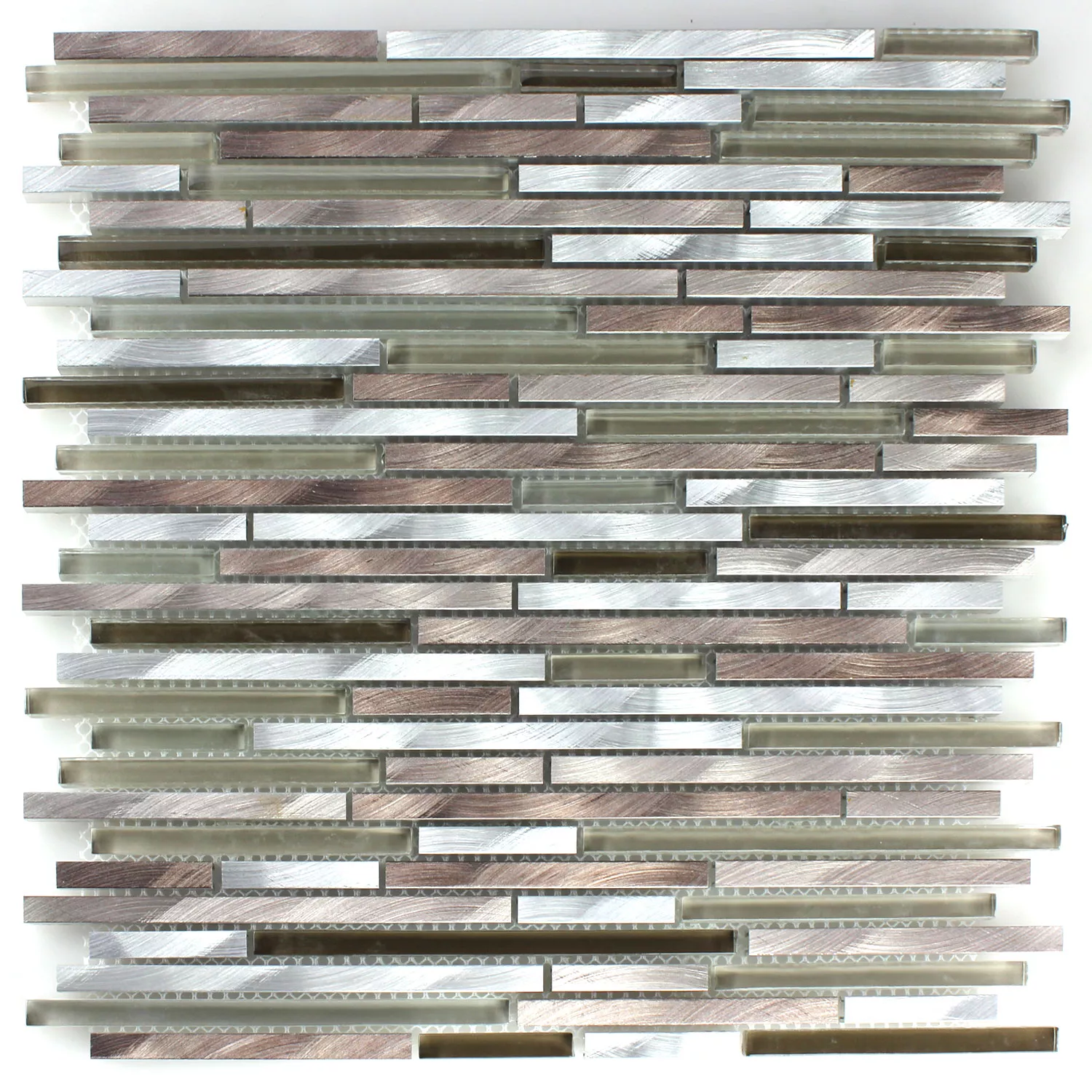 Prøve Mosaik Fliser Glas Aluminium Metal Brun Sølv Mix