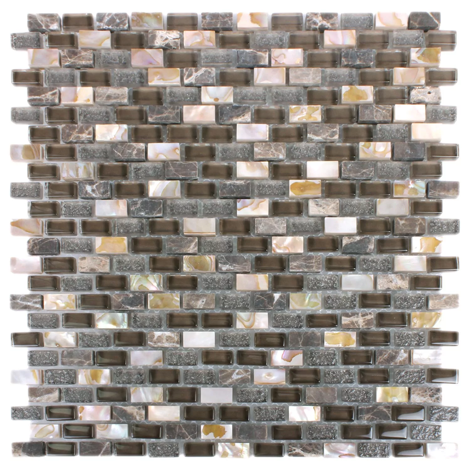 Mosaik Fliser Shell Glas Natursten Jasmina Morkbrun