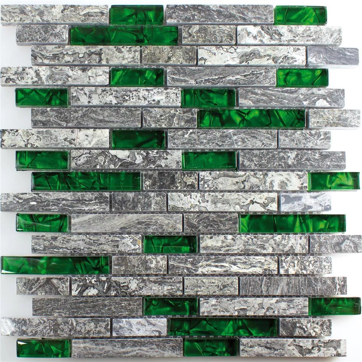 Glasmosaik Natursten Fliser Manavgat Gra Grøn Brick