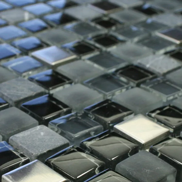 Prøve Mosaik Fliser Glas Marmor Rustfrit Stål Sort Mix