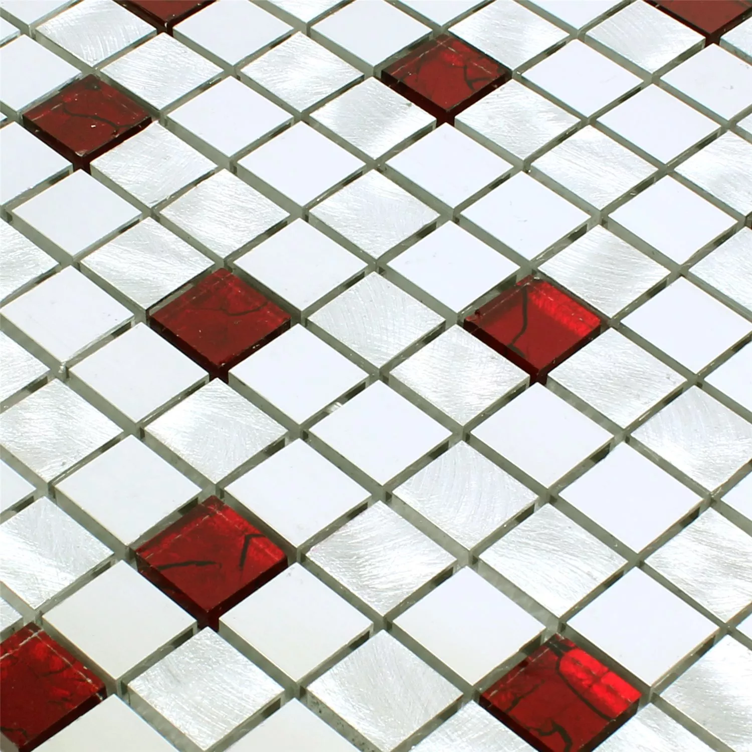 Mosaik Fliser Aluminium Glas Maira Sølv Rød