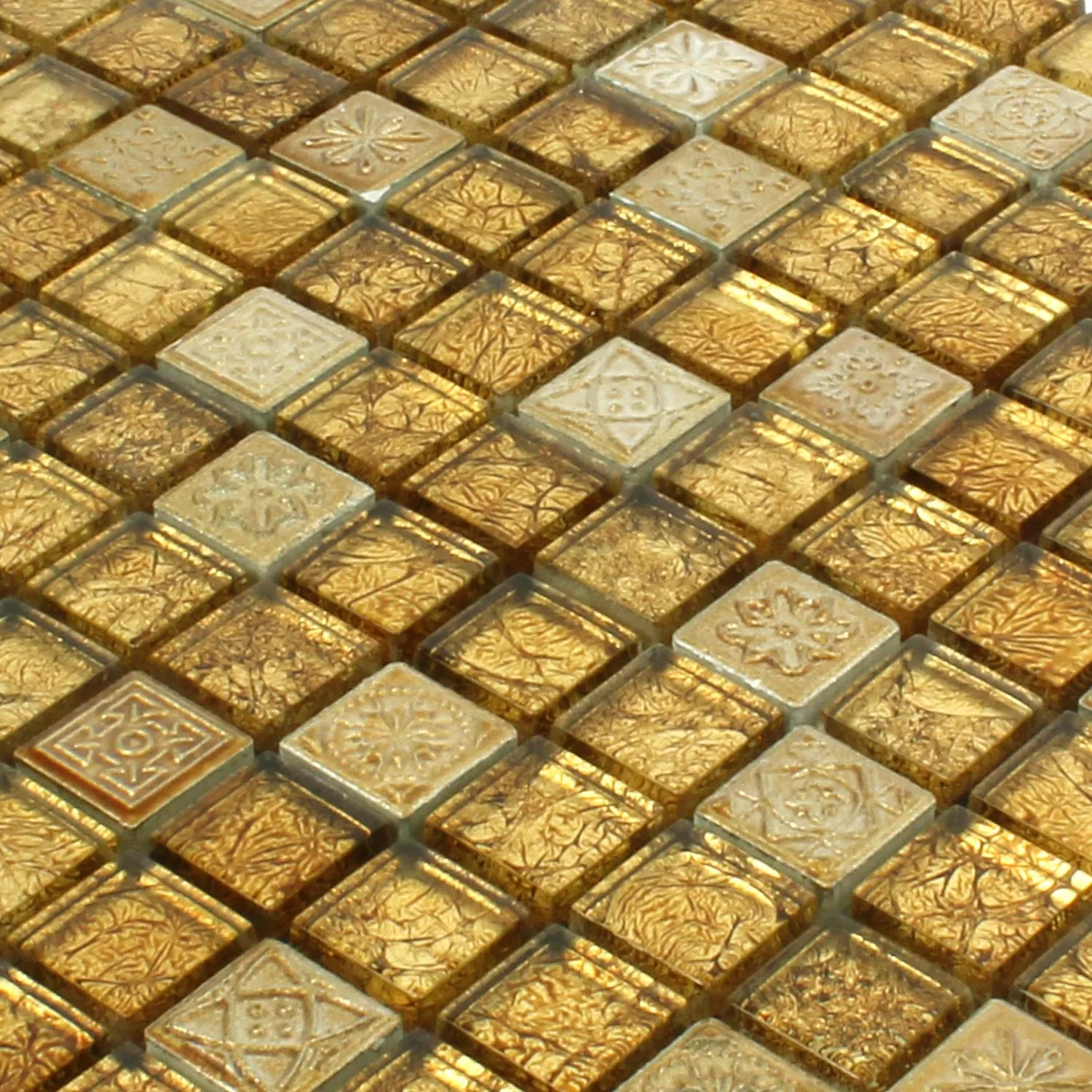 Prøve Mosaik Fliser Glas Natursten Coloniale Guld