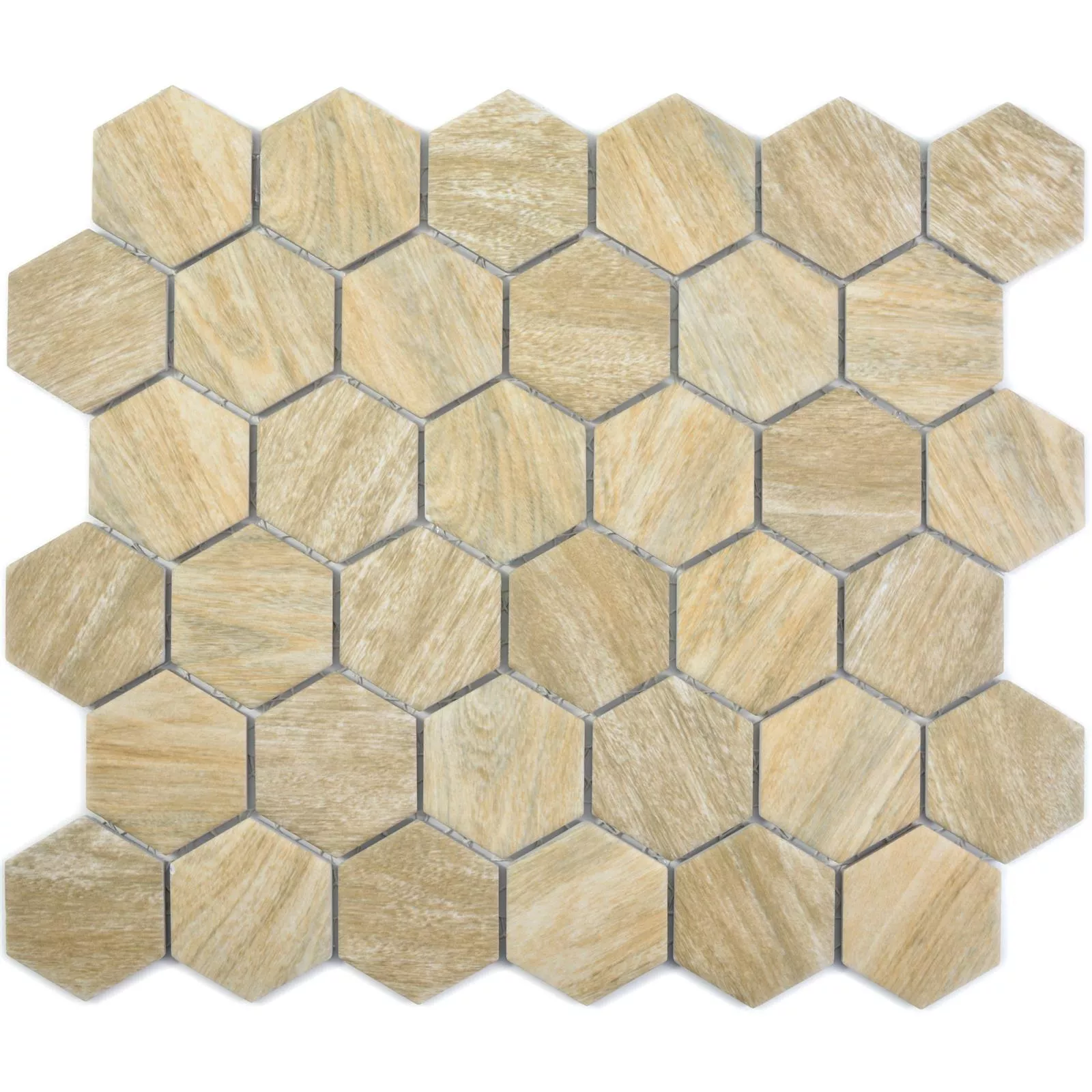 Keramikmosaik Fliser Elmshorn Hexagon Sten Optik Beige