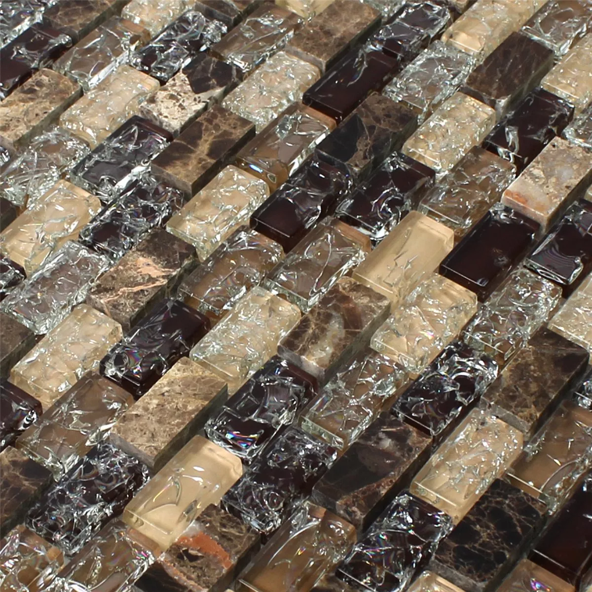 Prøve Mosaik Fliser Glas Natursten Bricks Dark Emperador