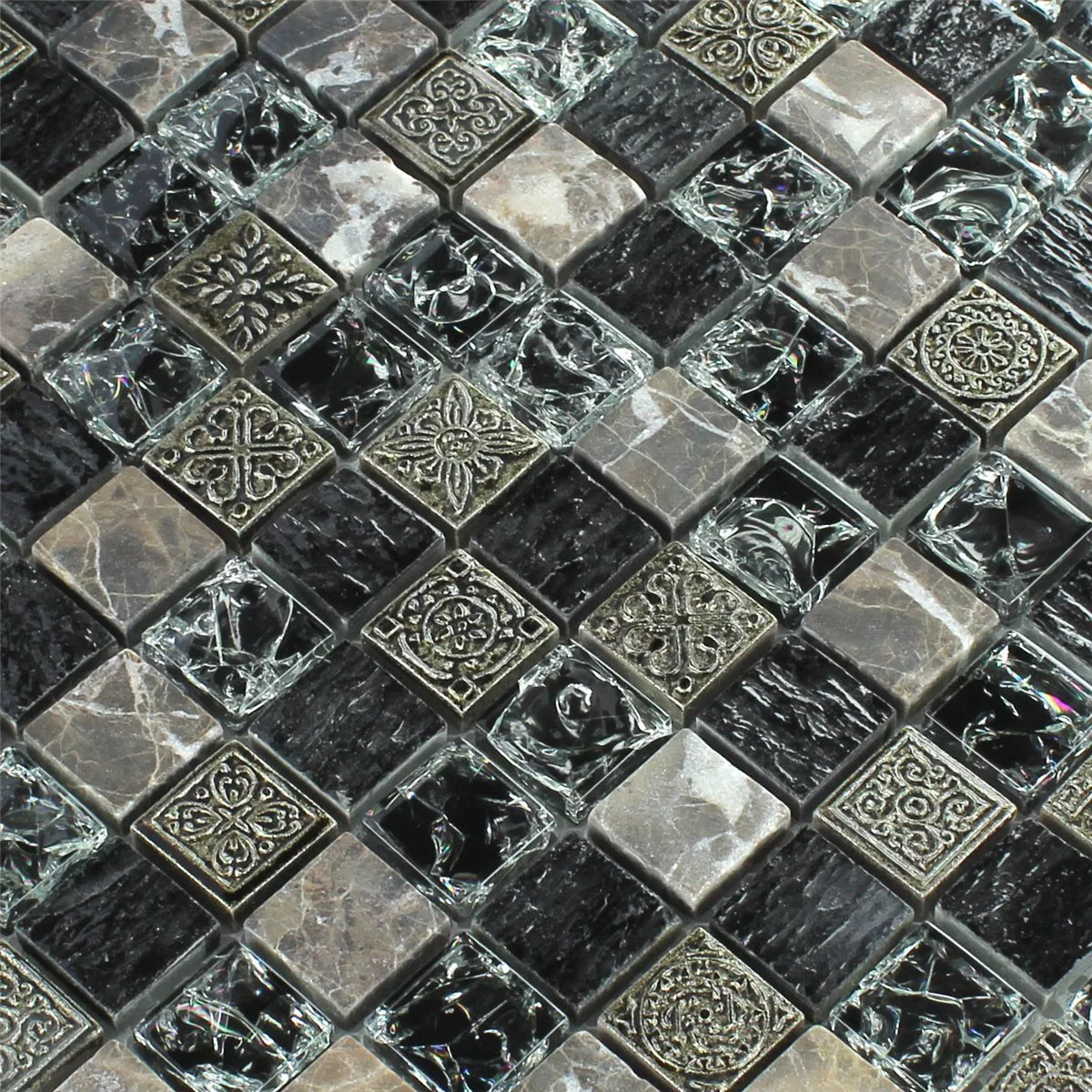 Mosaik Fliser Glas Marmor Effekt Sort