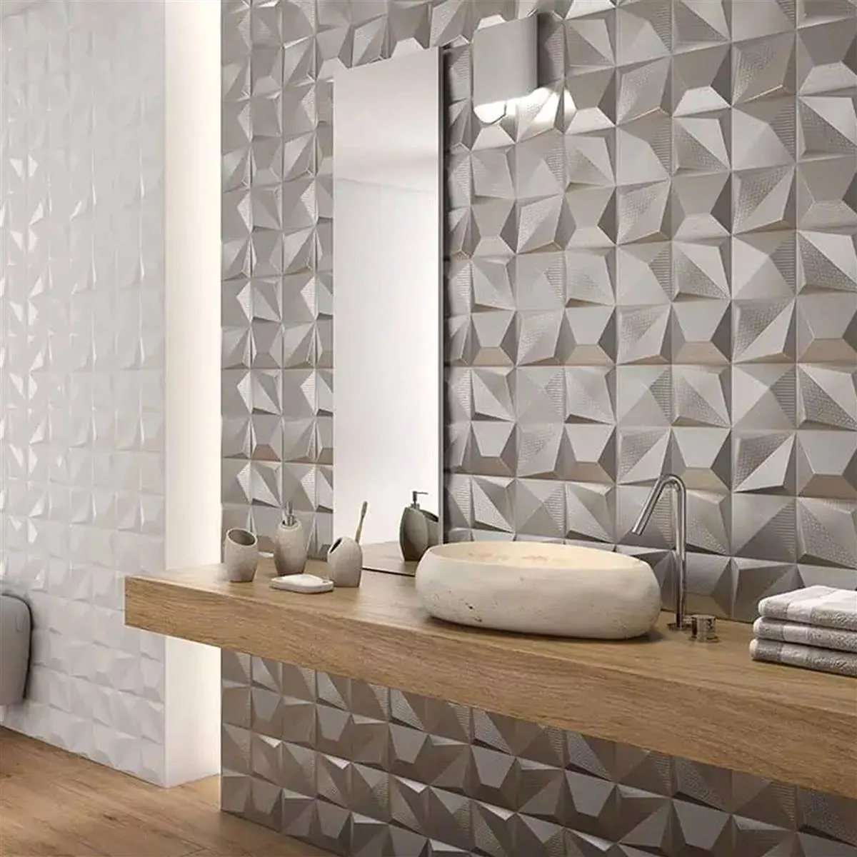 Vægfliser Skyline 3D Mix Eksklusiv Struktureret Sølv