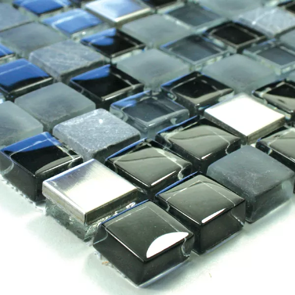 Mosaik Fliser Glas Marmor Rustfrit Stål Sort Mix