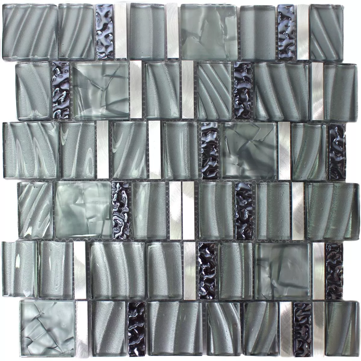 Prøve Mosaik Fliser Glas Aluminium Gra Sølv Mix