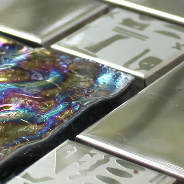 Prøve Mosaik Fliser Glas Rustfrit Stål Metal Agypt Sølv