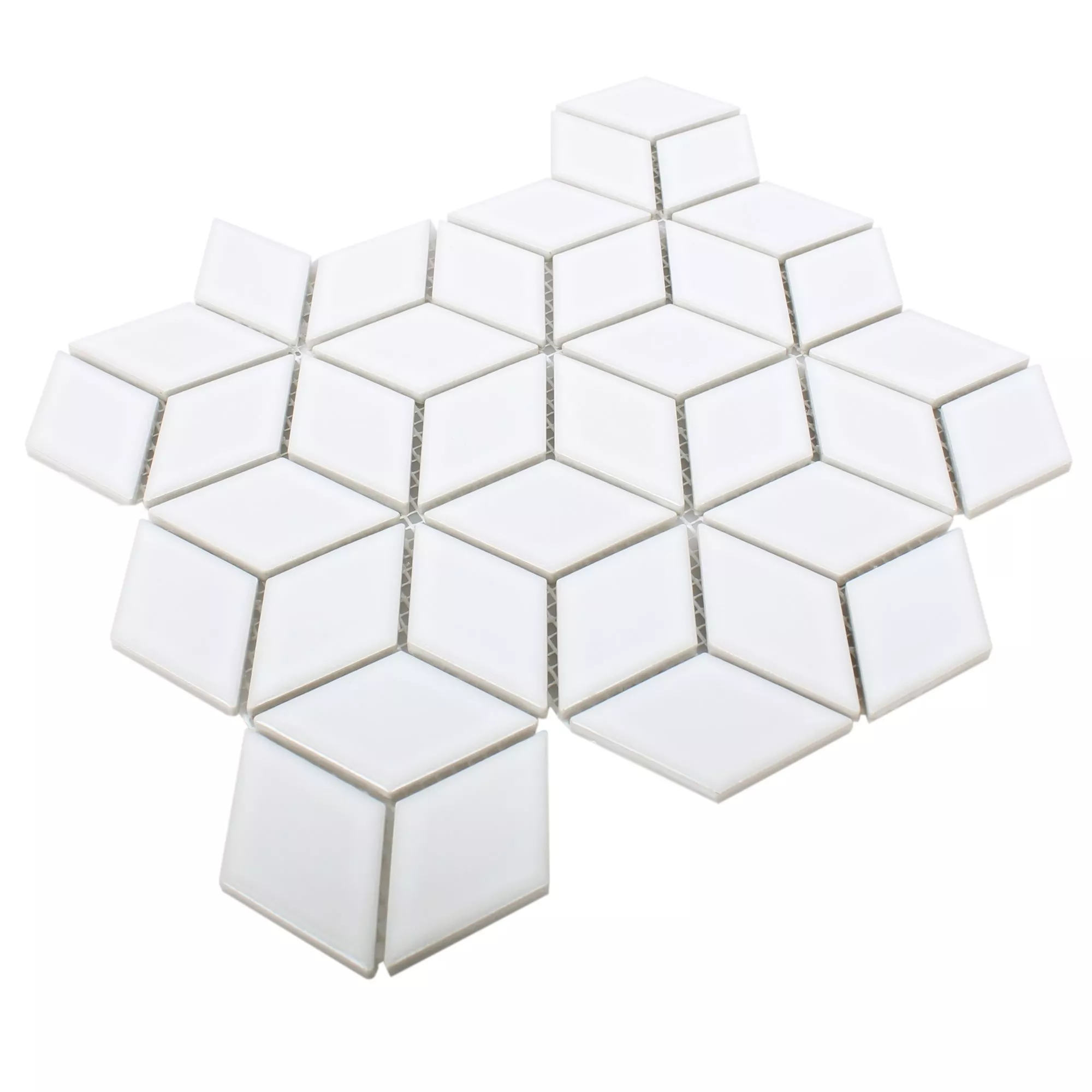 Prøve Keramik Mosaikfliser Cavalier 3D Terninger Hvid Strålende