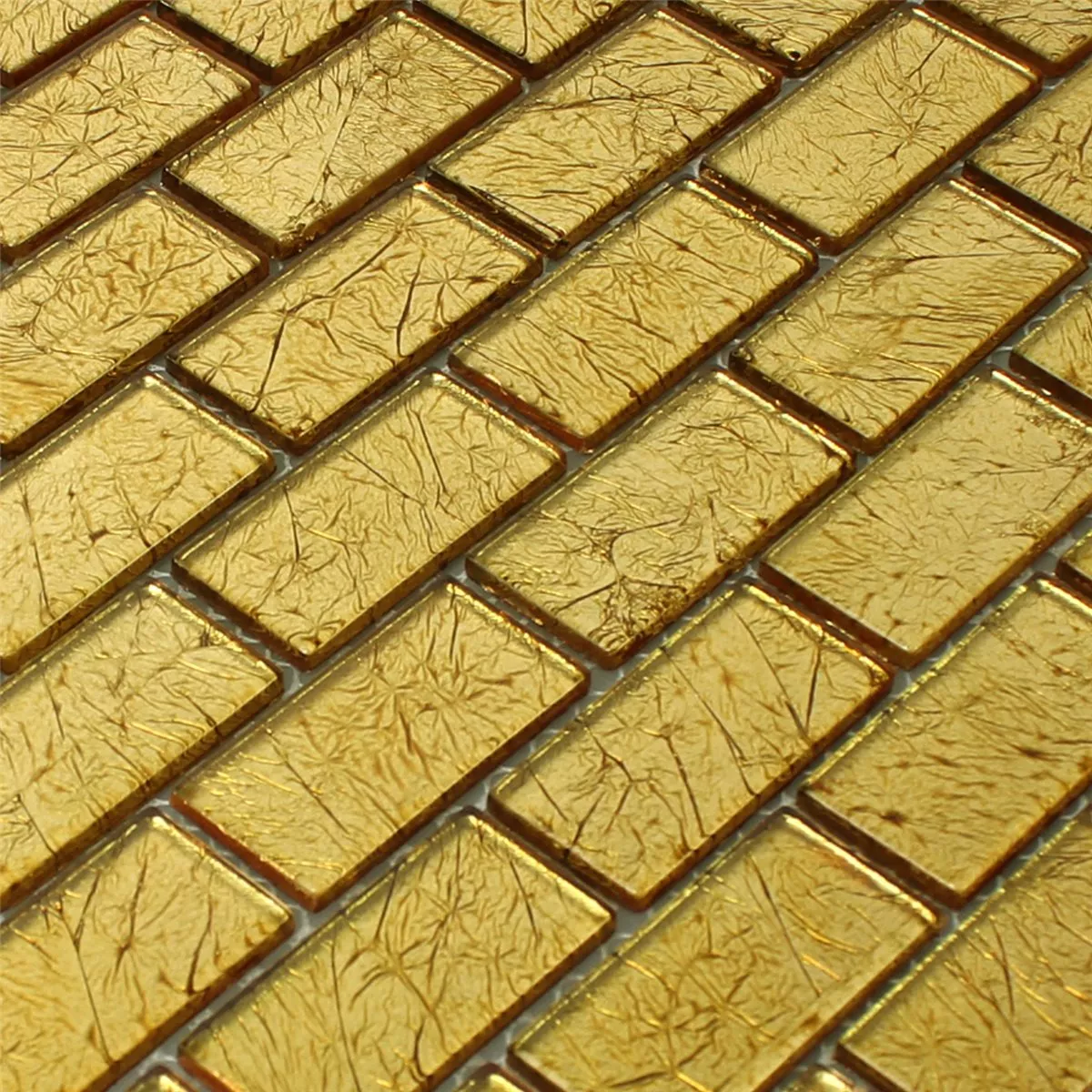 Mosaik Fliser Glas Brick Krystal Guld Struktur