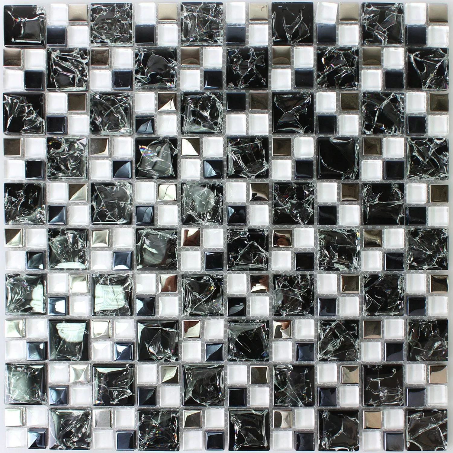 Prøve Mosaik Fliser Glas Rustfrit Stål Sort Sølv Brudt