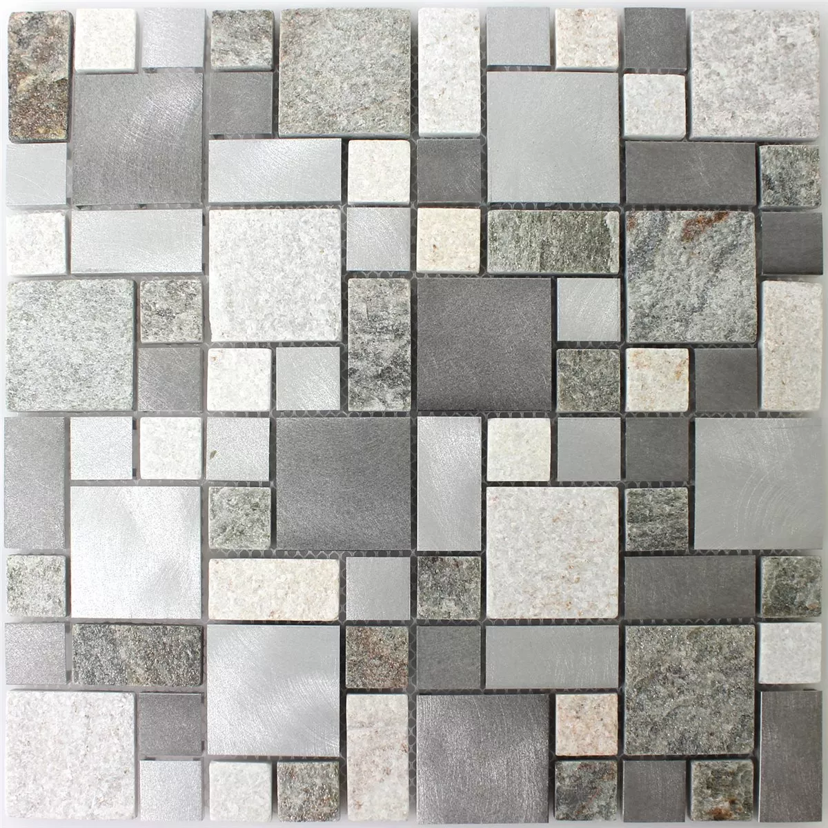 Prøve Mosaik Fliser Kvartsit Aluminium Metal Mix