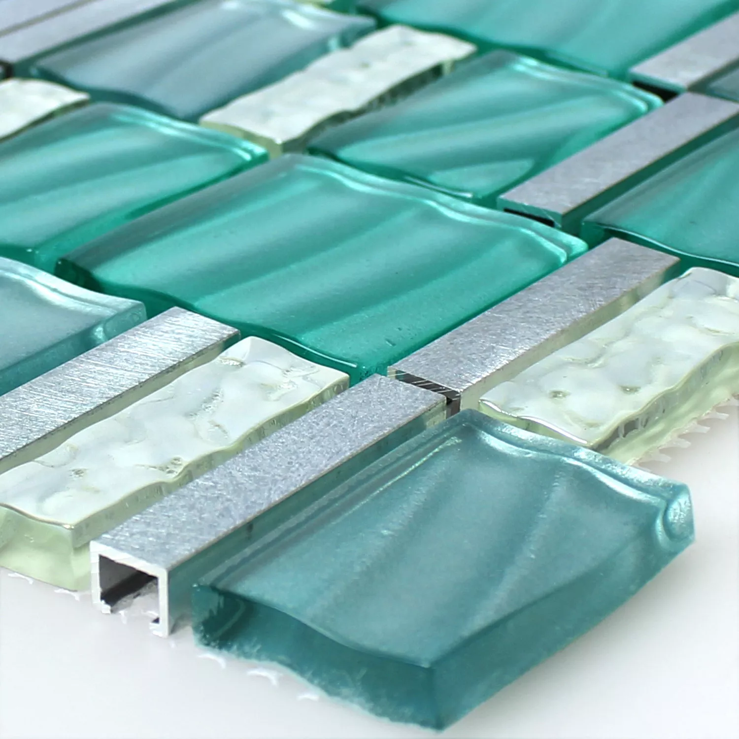 Prøve Mosaik Fliser Glas Aluminium Grøn Sølv Mix