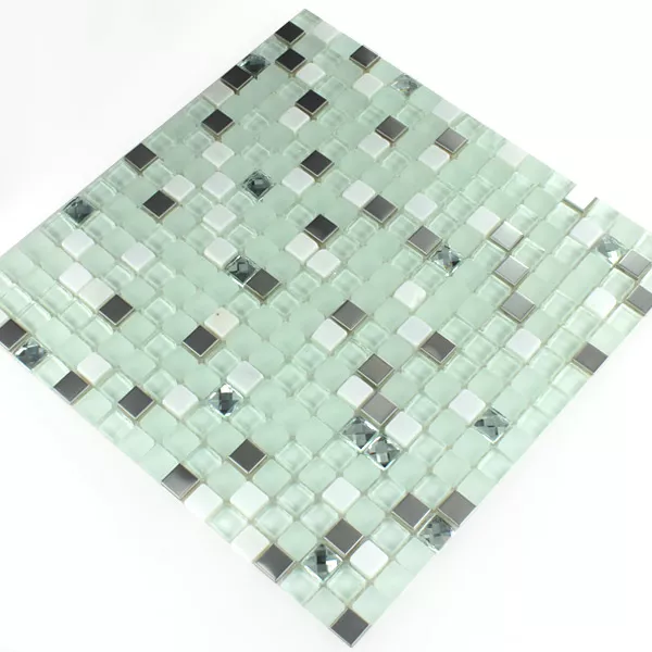 Prøve Mosaik Fliser Glas Rustfrit Stål Türkis Diamant