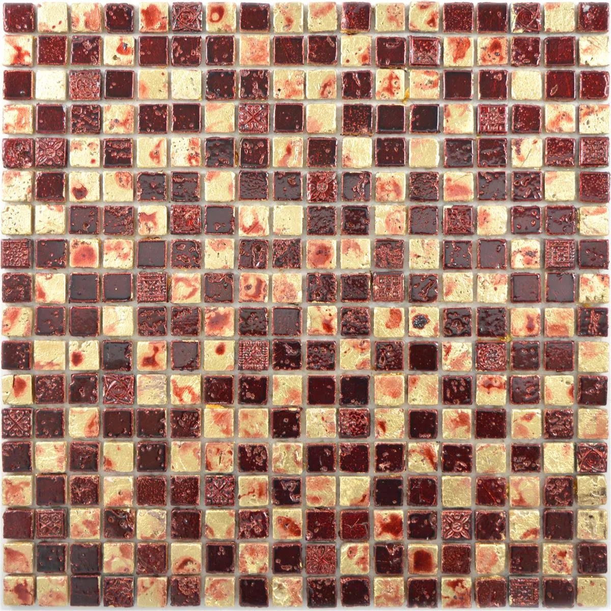 Natursten Resin Mosaik Fliser Lucky Guld Rød