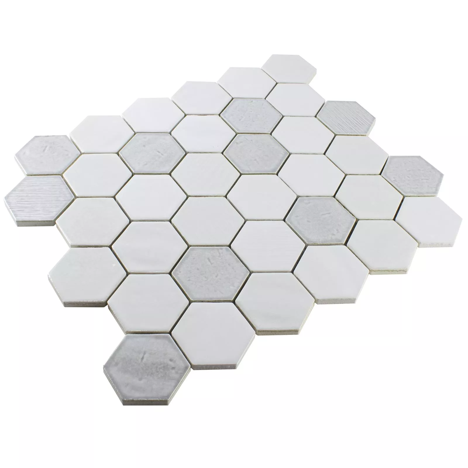 Prøve Keramik Mosaik Fliser Roseburg Hexagon Strålende Hvid