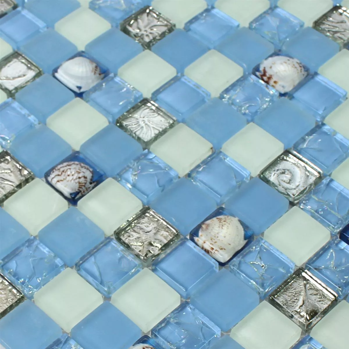 Mosaik Fliser Glas Shell Blå Mix