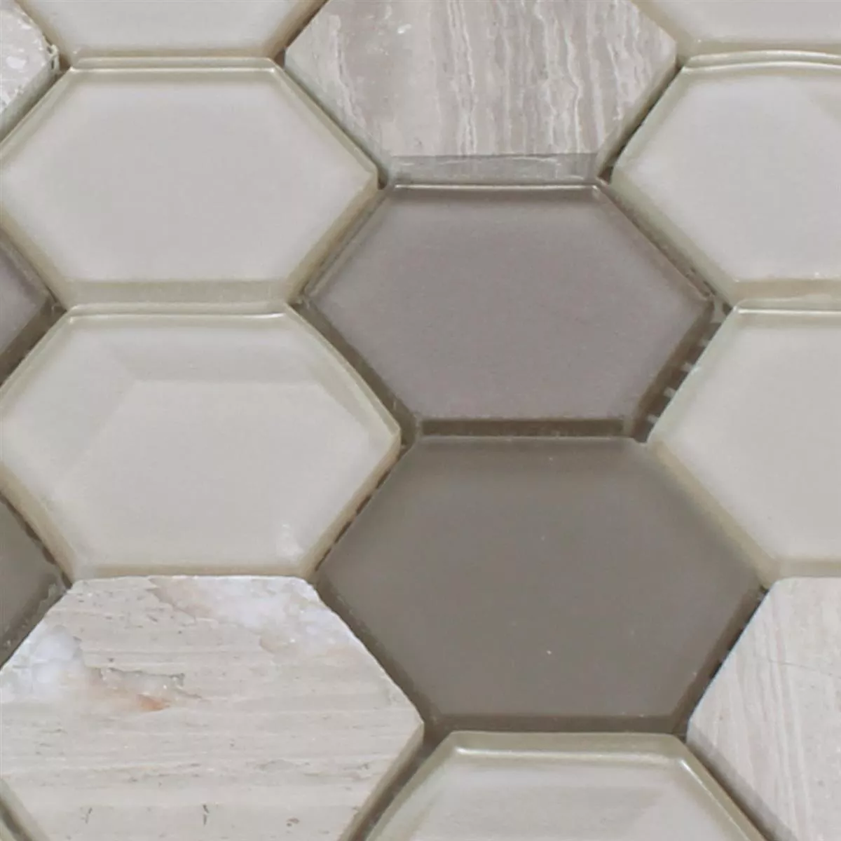 Mosaik Fliser Hexagon Glas Natursten Morkgra 3D