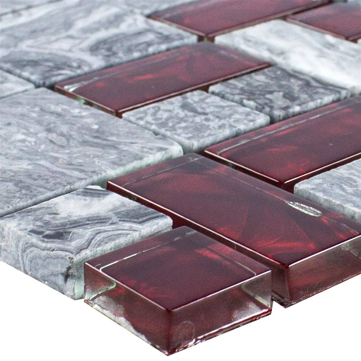 Glas Natursten Mosaik Fliser Gra Sinop Rød 2 Mix