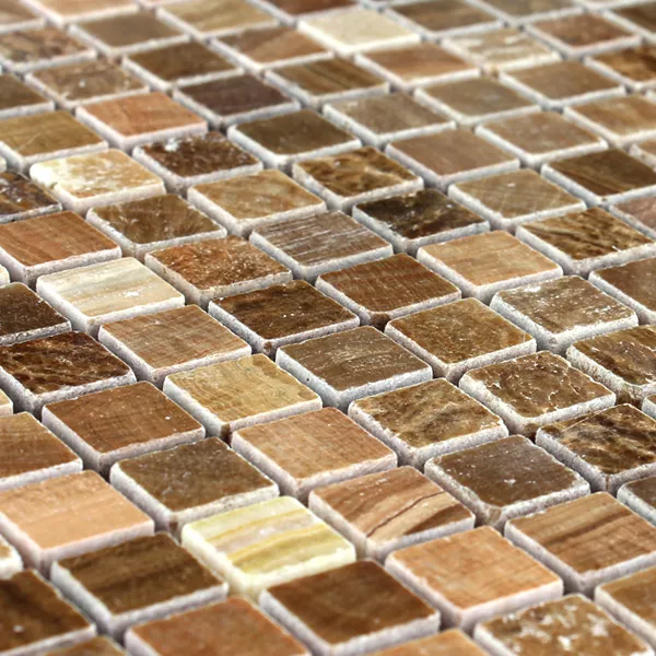 Mosaik Fliser Marmor Brun Poleret 15x15x7mm