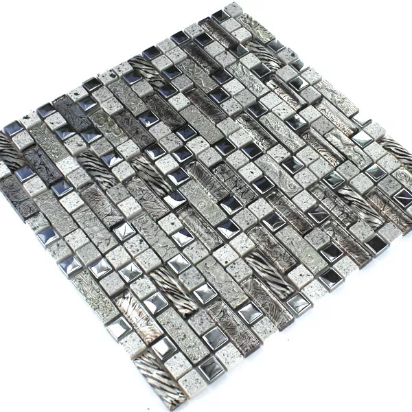 Prøve Mosaik Fliser Glas Metal Kvarts Komposit Sølv