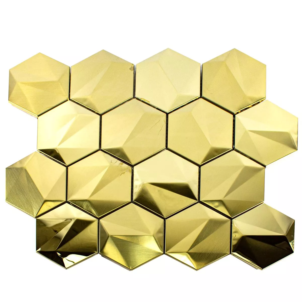 Prøve Rustfrit Stål Mosaik Fliser Durango Hexagon 3D Guld