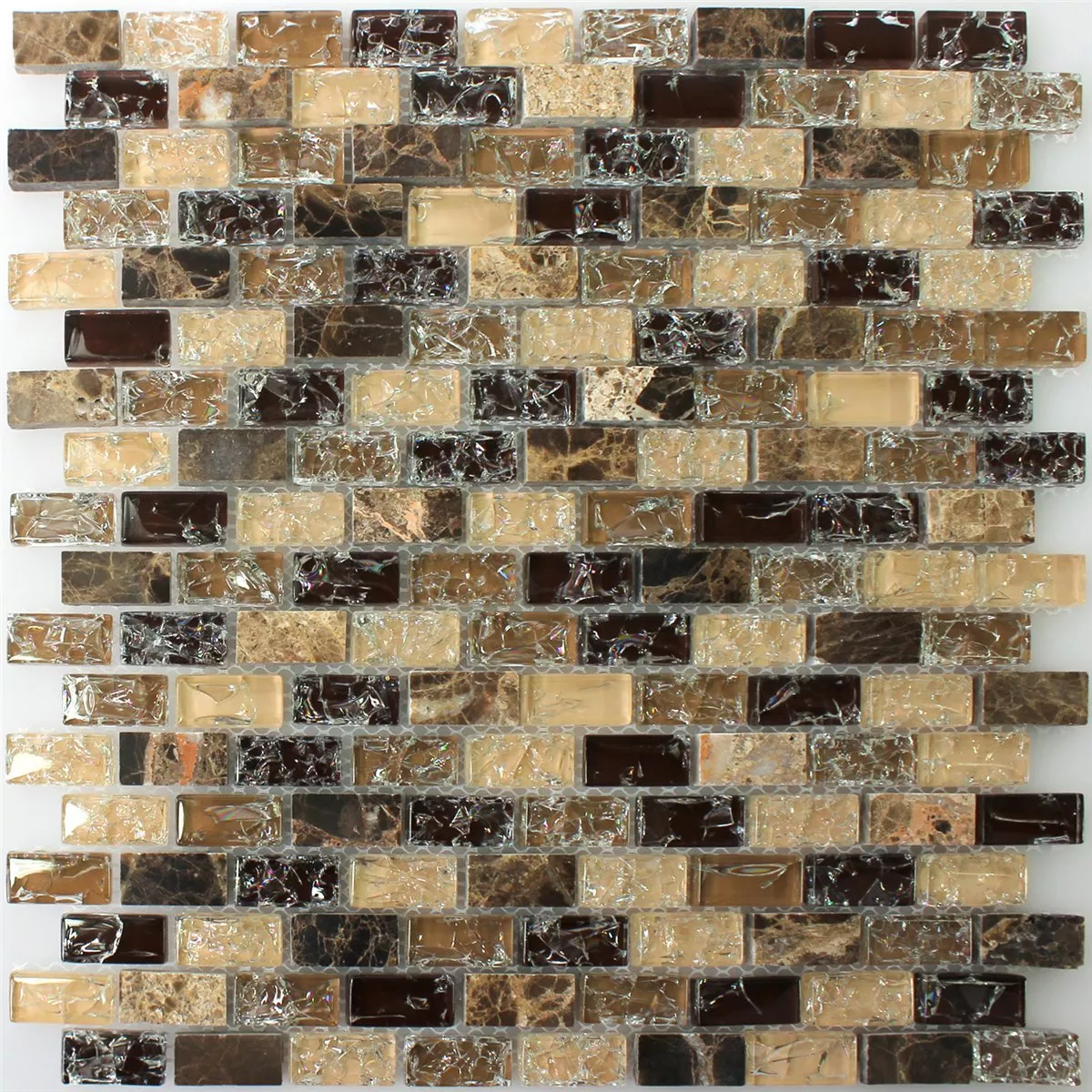 Prøve Mosaik Fliser Glas Natursten Bricks Dark Emperador