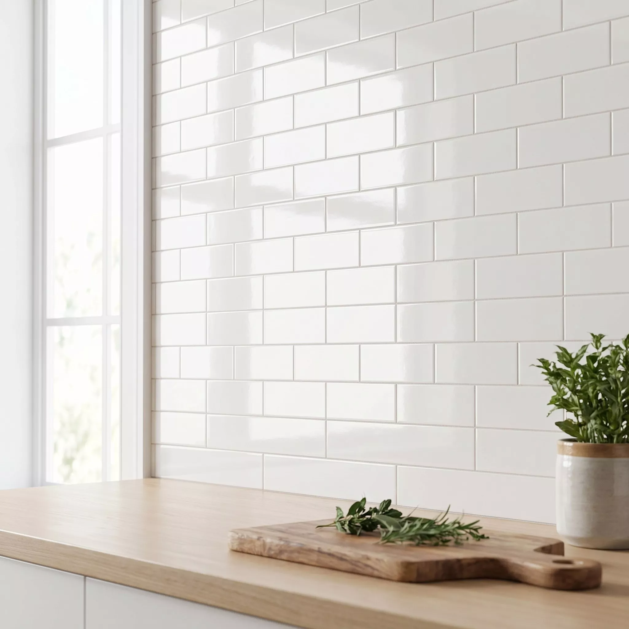 Metro flise Hvid Strålende 7,5x30 cm Uden Facet Swissland Blanco