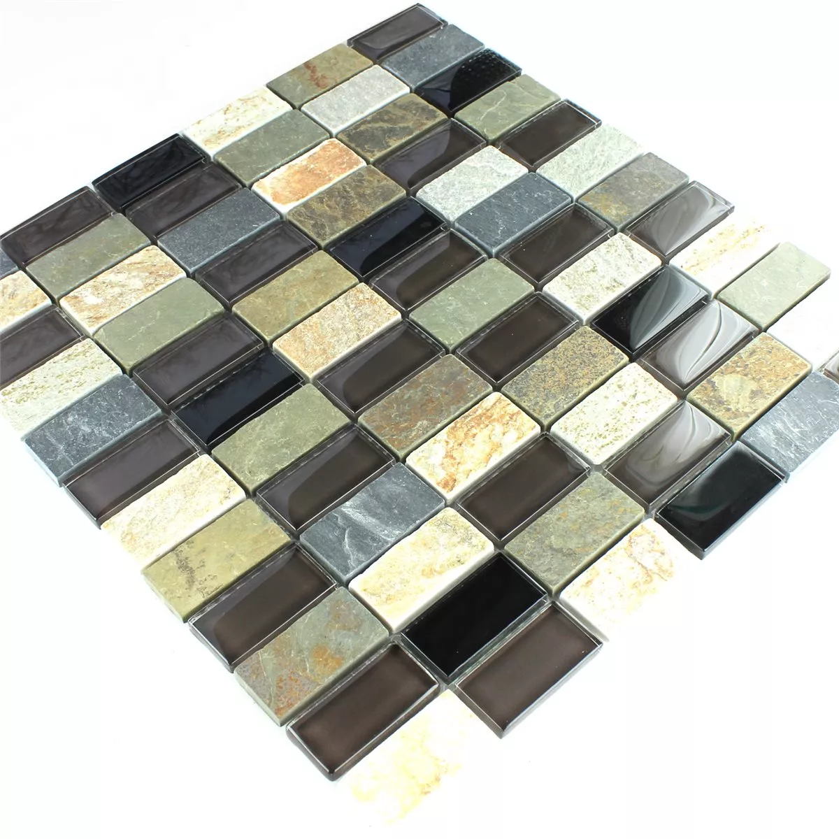 Mosaik Fliser Glas Marmor Brun Mix 25x50x8mm