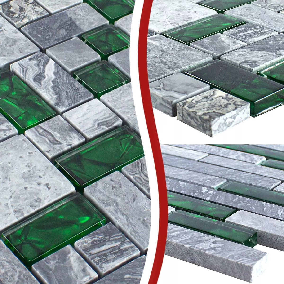 Prøve Glas Natursten Mosaik Fliser Sinop Gra Grøn